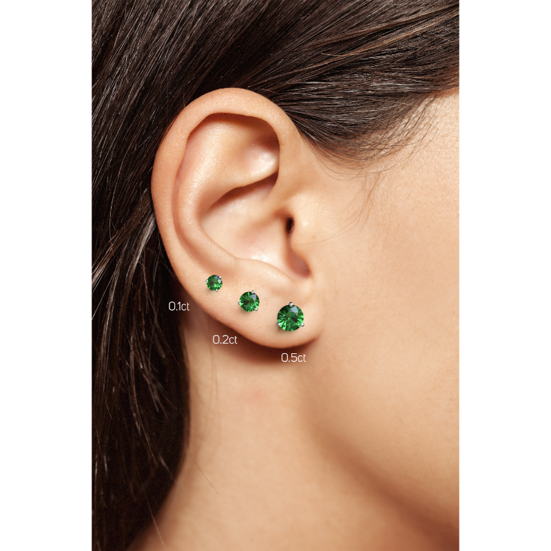 Emerald Earrings 0.20 CTW Studs 4 CLAW  18K Rose Gold - SCREW